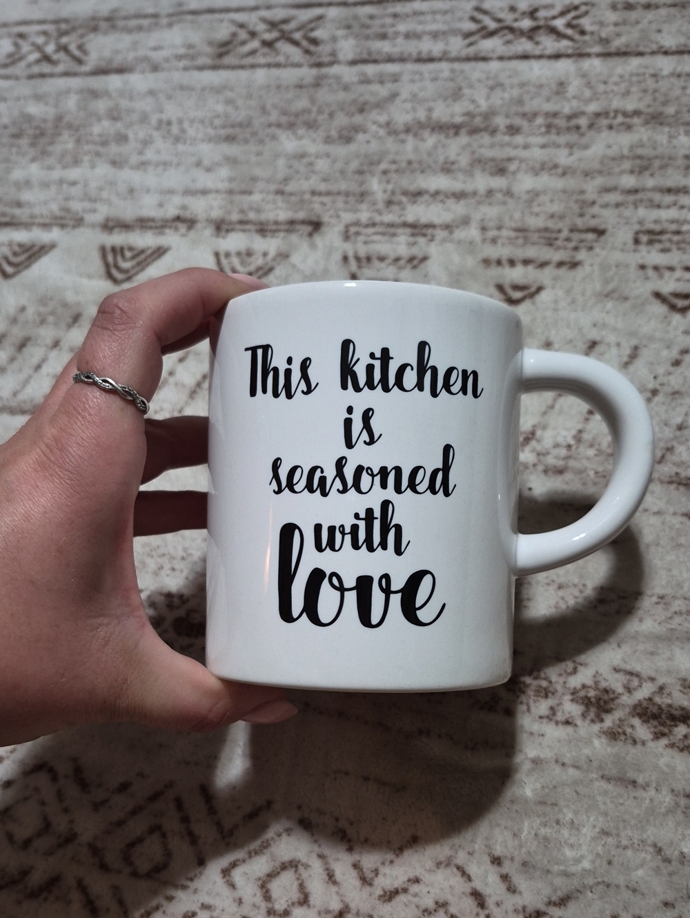White Ceramic Mug - "This Kitchen Is Seasoned With Love"